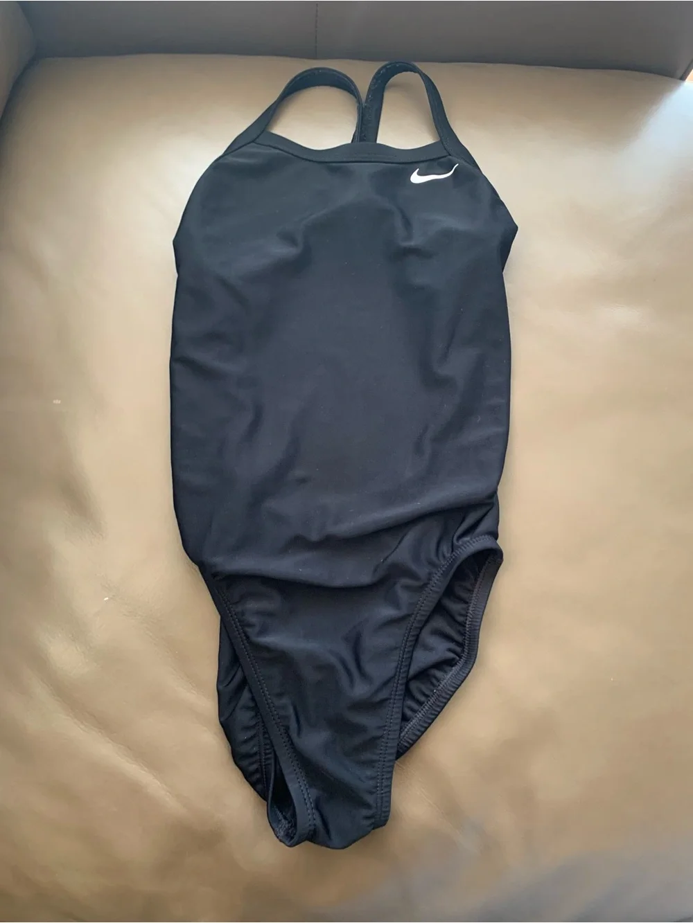 Nike Black Girls Racing-Back Swim Suit with White Swoosh